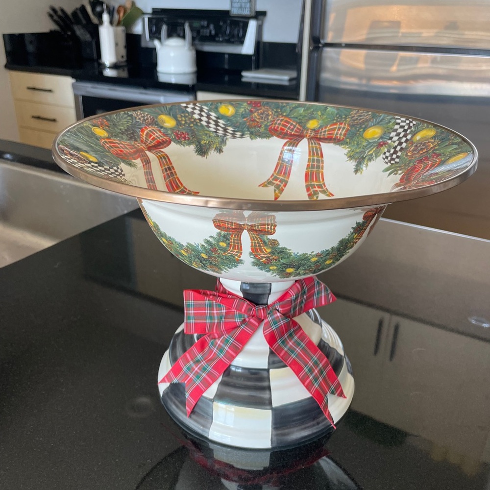 MacKenzie-Childs Courtly Check Evergreen Holiday Compote Bowl